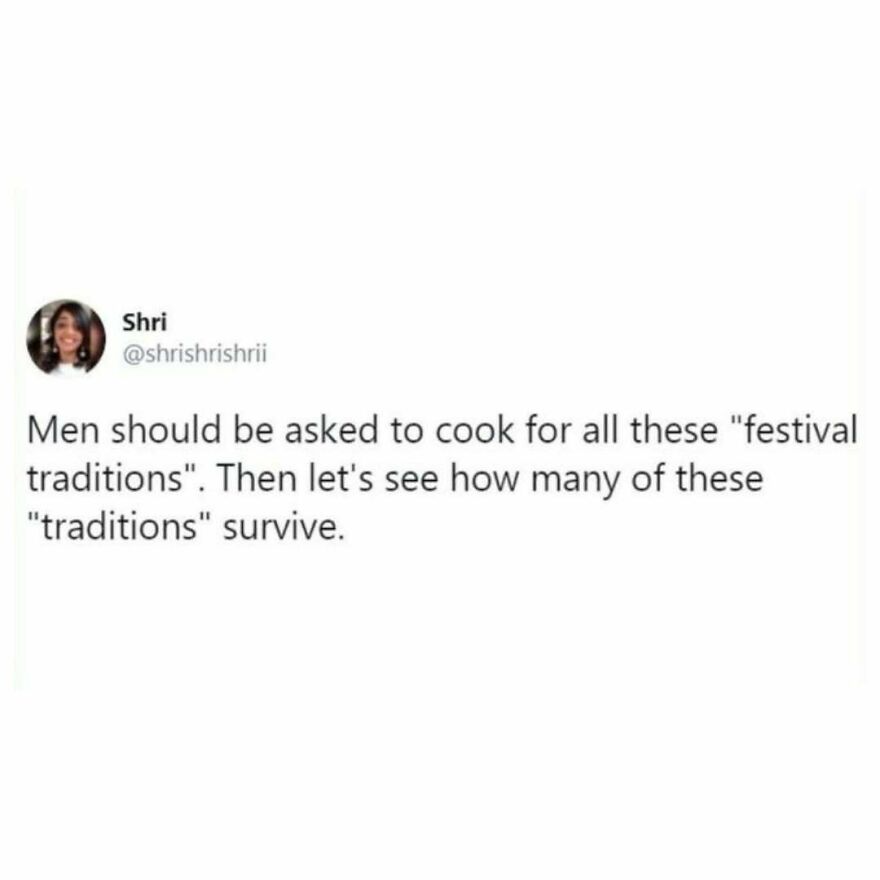 Feminist post challenging men to cook for festival traditions to test their survival
