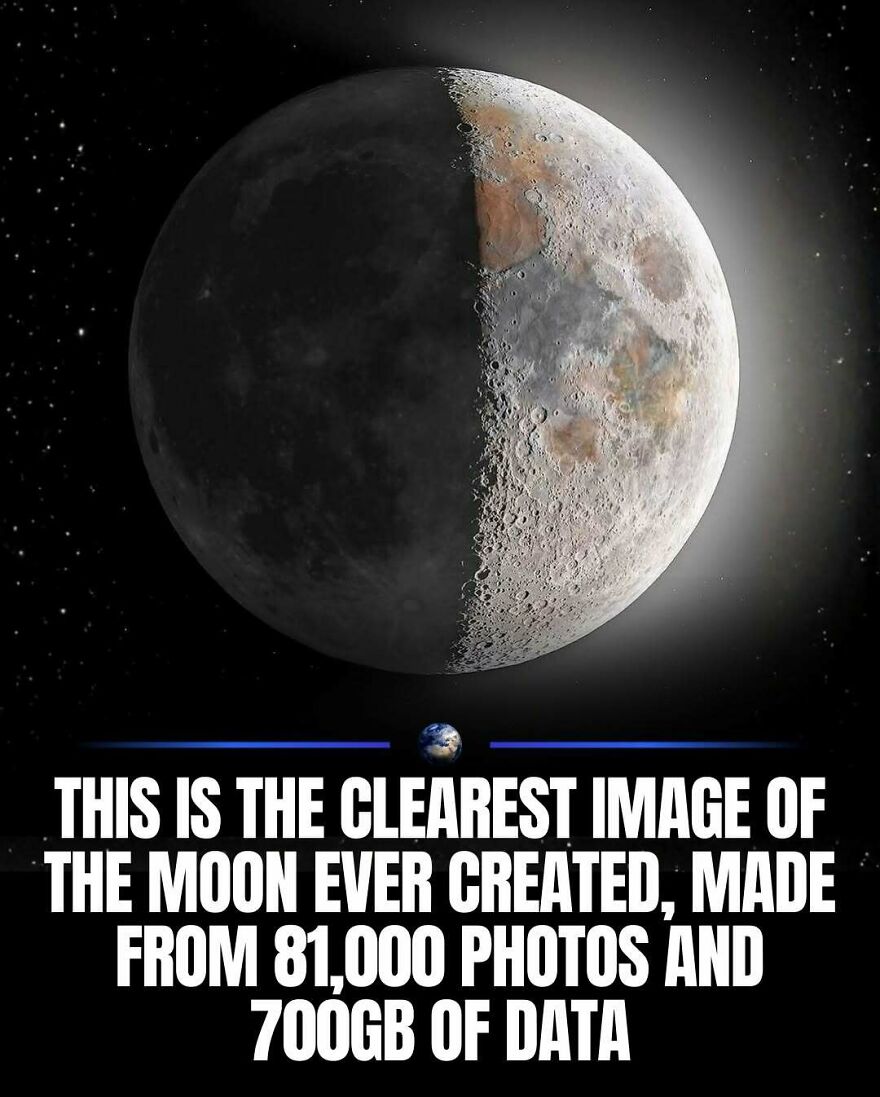 The clearest image of the Moon, a celestial body fascinating humanity, composed from 81,000 photos, revealing its intricate surface.