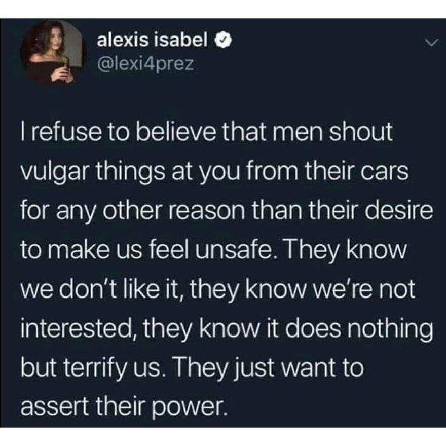 Feminist tweet about men shouting vulgar things to intimidate women