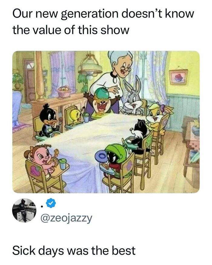 Looney Tunes characters sitting at a table nostalgic cartoon show of childhood