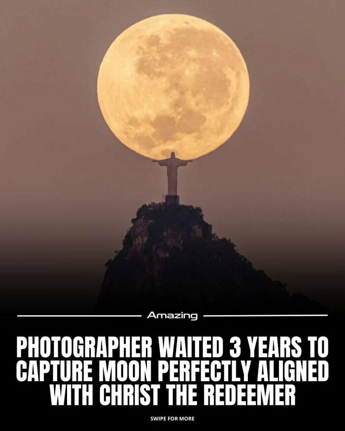 Photographer Waited 3 Years To Capture Moon Perfectly Aligned With Christ The Redeemer