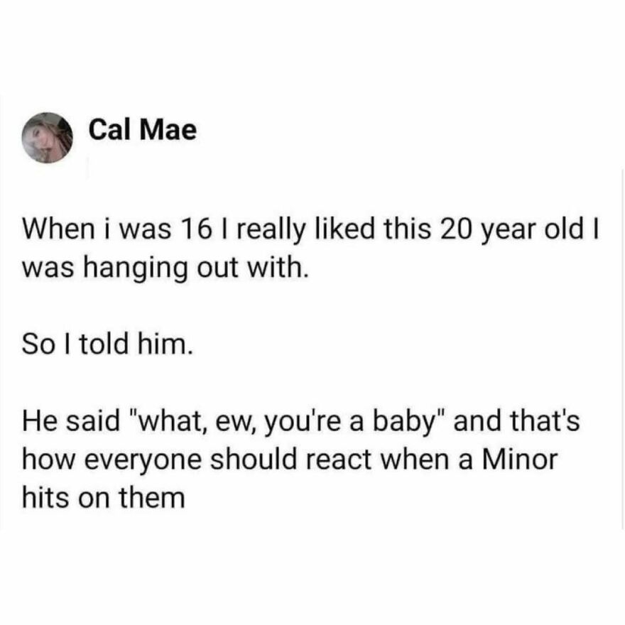 Feminist message on proper reaction when a minor is hit on