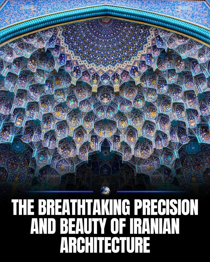 Intricate, colorful Iranian architecture showcasing precision and beauty, a post about humanity.