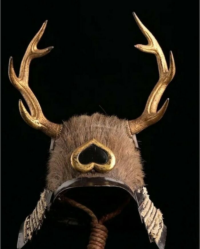 Antique warrior helmet with golden antlers historical treasure