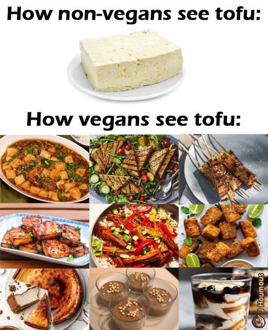 Comparison of how non-vegans and vegans see tofu with various dishes