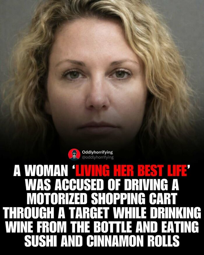 A dark story about a woman accused of driving a motorized shopping cart through Target while drinking wine.