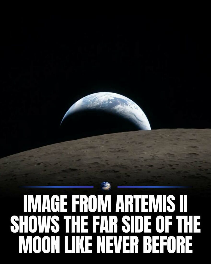 An image from Artemis II showing the far side of the Moon with Earth visible in the background, teaching something new about humanity and our planet.