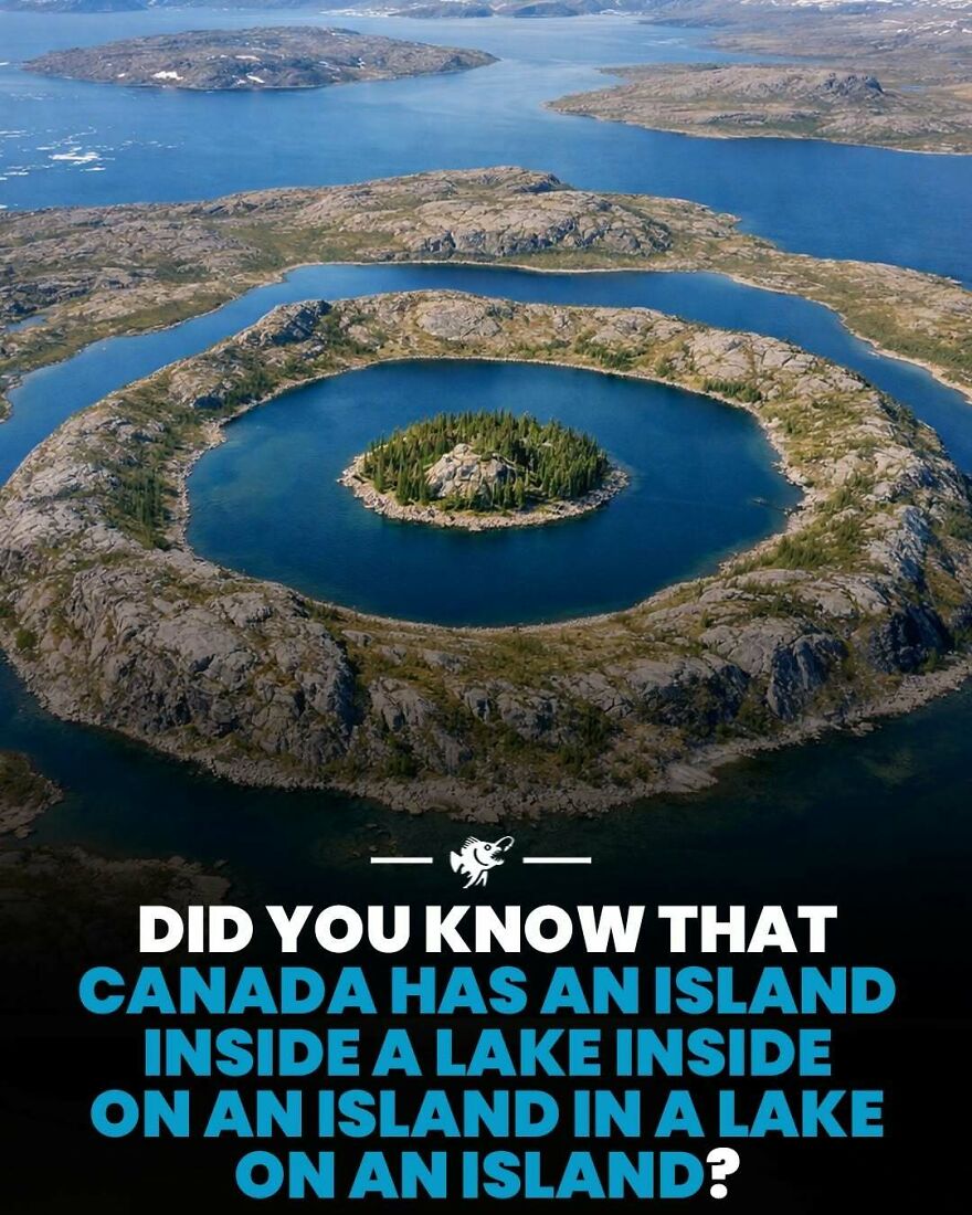 Unique Canadian island formation with island inside lake inside island in lake