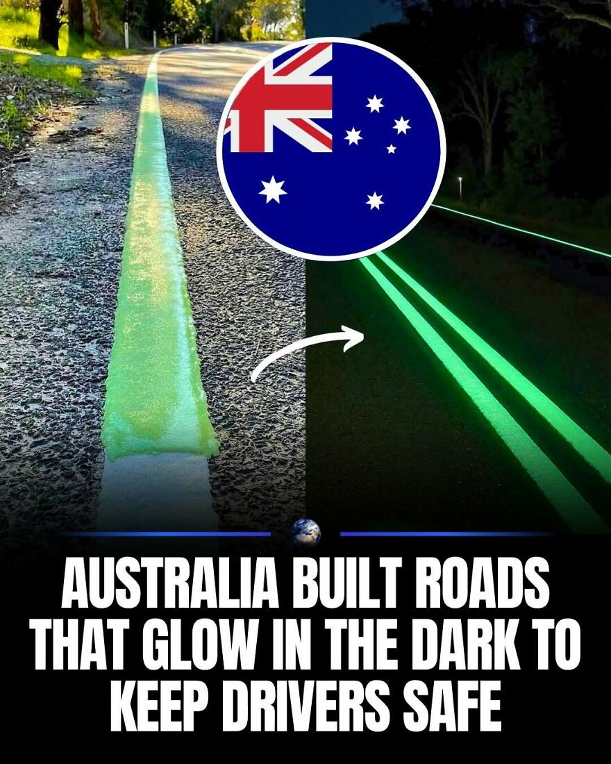 Australia's glow-in-the-dark roads, a safety innovation for humanity and our planet.