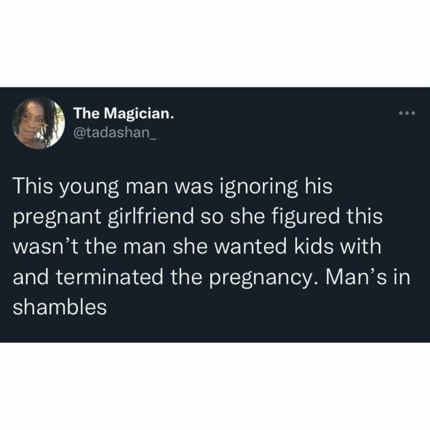 Feminist post about a woman terminating pregnancy due to partner ignoring her, highlighting feminist perspectives