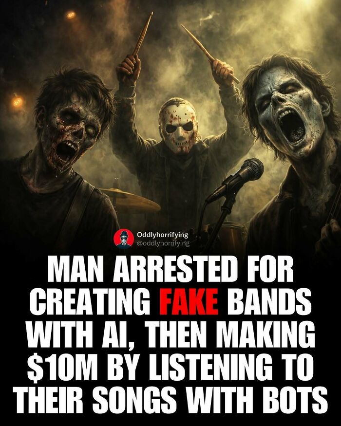 An unsettling, dark and depressing story of a man arrested for creating fake bands with AI, making millions.