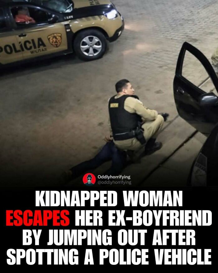 An unsettling story about a kidnapped woman escaping her ex-boyfriend by jumping from a car near police.