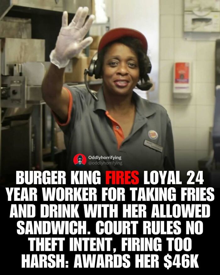 A Burger King worker raising her hand, depicting an unsettling story of unfair termination.