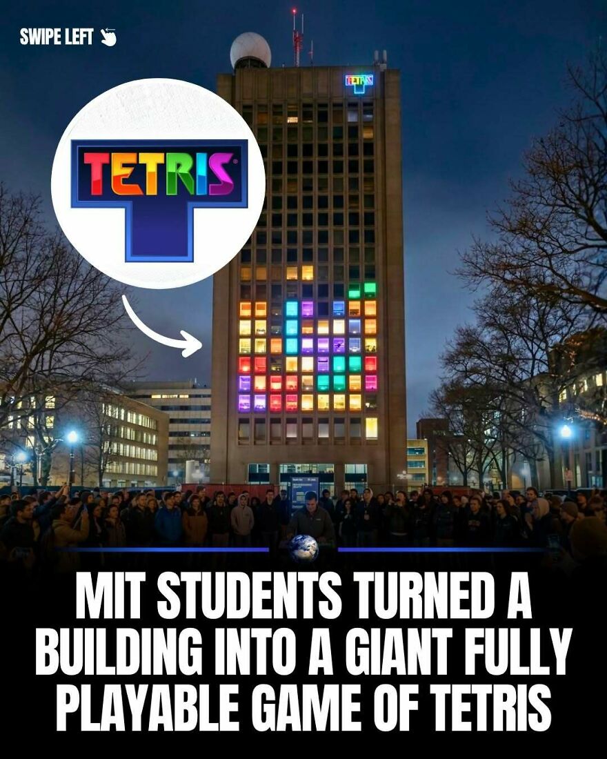 MIT students playing a giant game of Tetris on a building. Posts about humanity and our planet.
