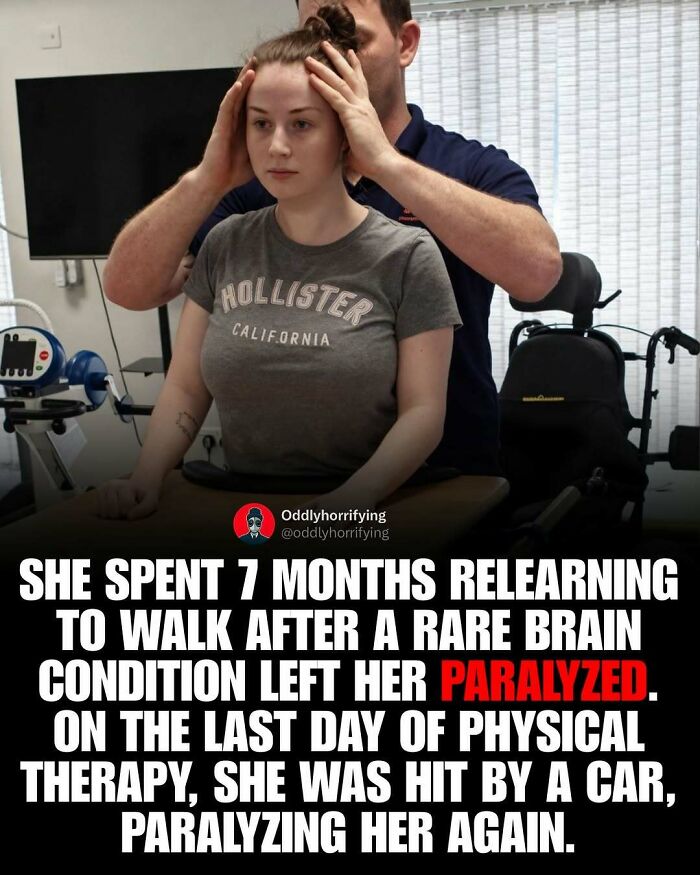 A woman doing physical therapy, illustrating a dark and depressing story of her paralysis.