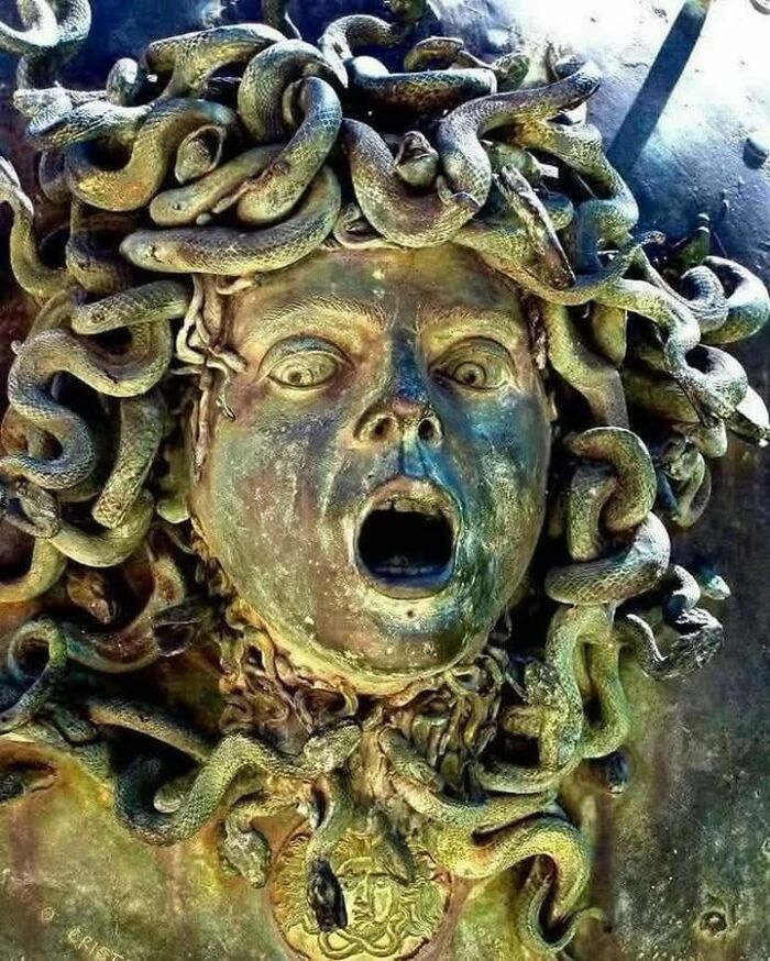 Medusa bronze head sculpture historical treasure with snakes for hair
