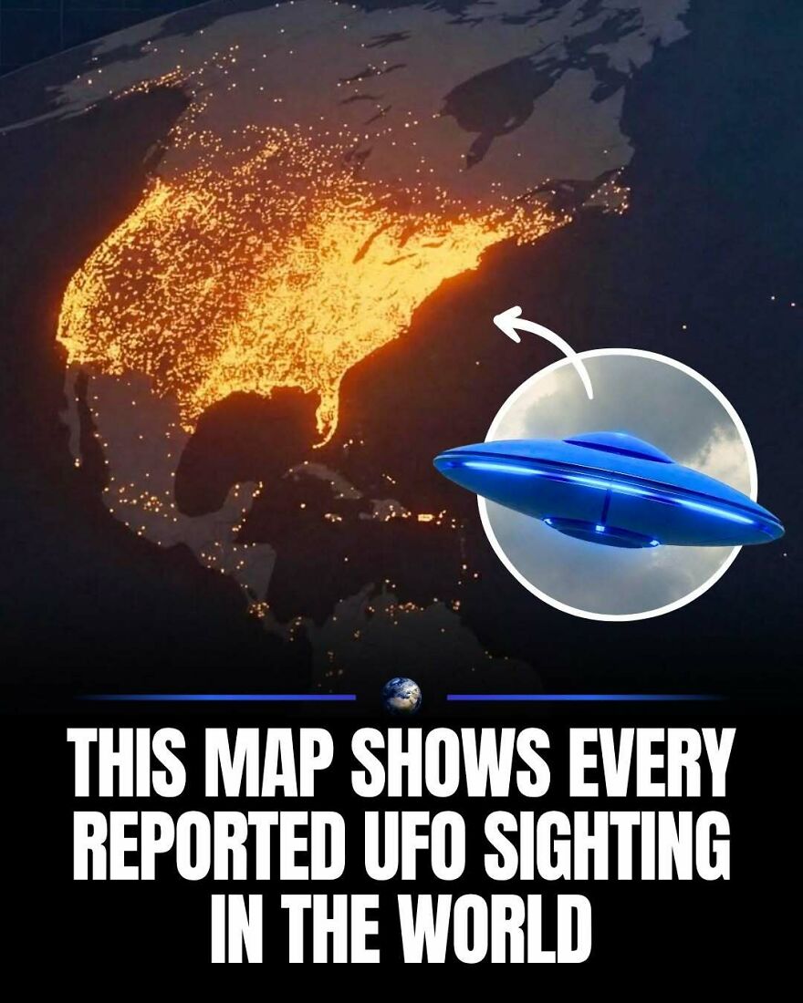 Map showing reported UFO sightings over North America with a blue UFO graphic. Posts about humanity and our planet.