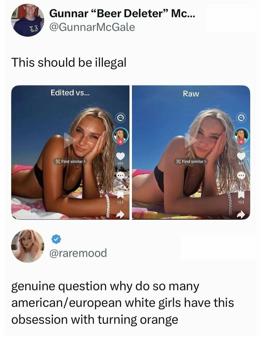 An edited versus raw image of a woman, a pop culture post on beauty standards for good vibes.