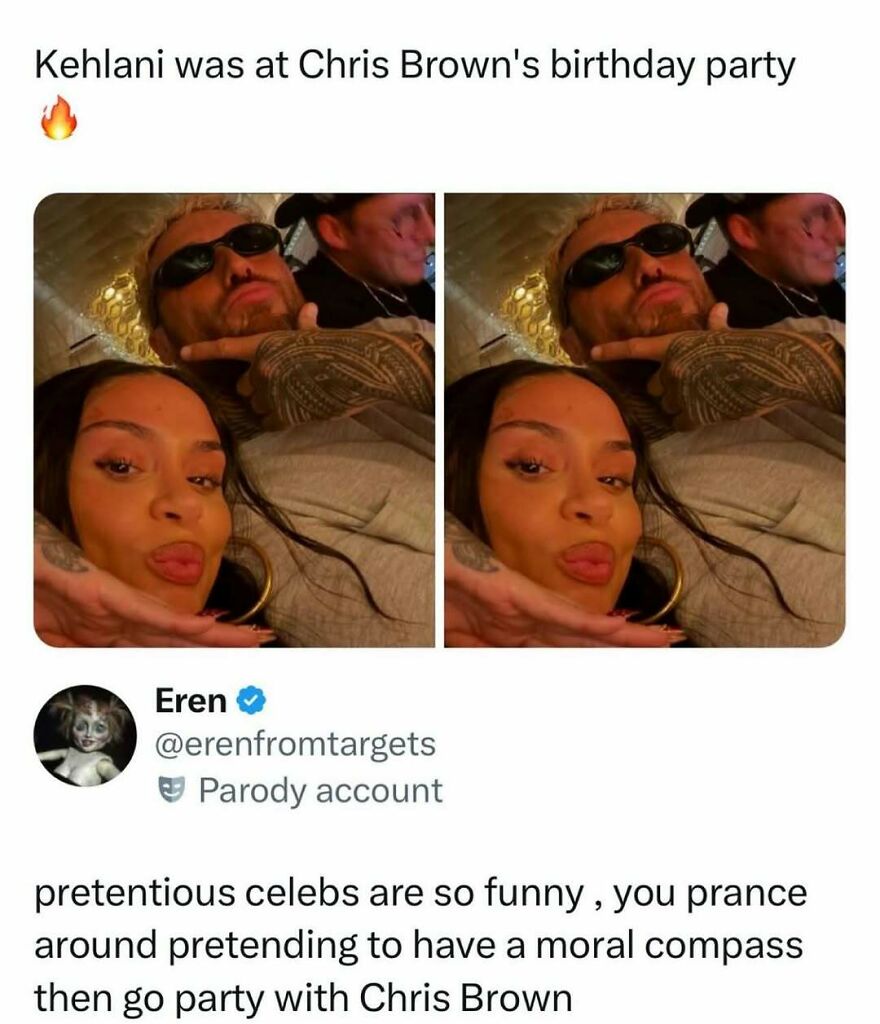 A split image of Kehlani and Jake Paul at a party, sparking funny pop culture commentary on celebrity hypocrisy.