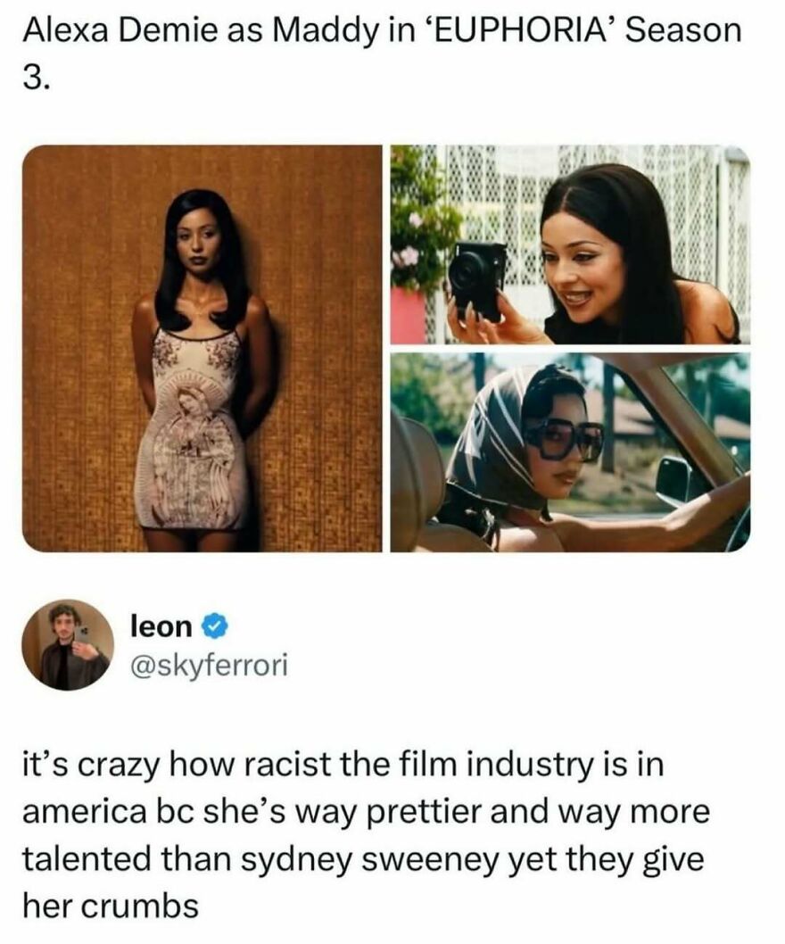 Pop culture post featuring Alexa Demie as Maddy in Euphoria, showcasing her beauty and talent for good vibes.