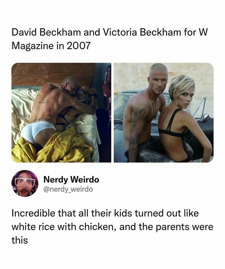 Pop culture post with David and Victoria Beckham for W Magazine, sharing their iconic looks for good vibes.