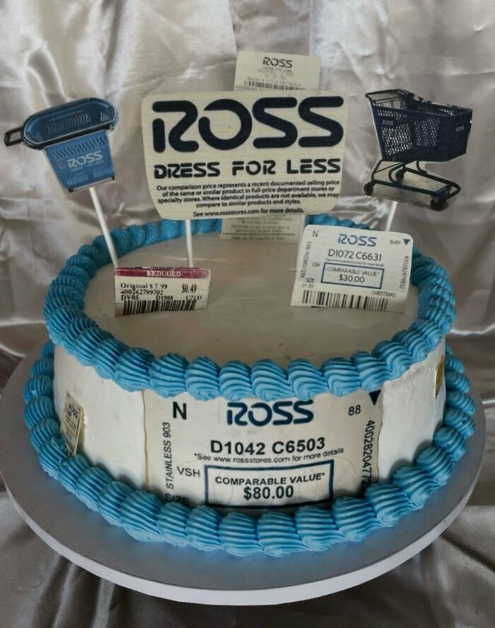 Ross Dress for Less themed cake decorated with price tags and stickers