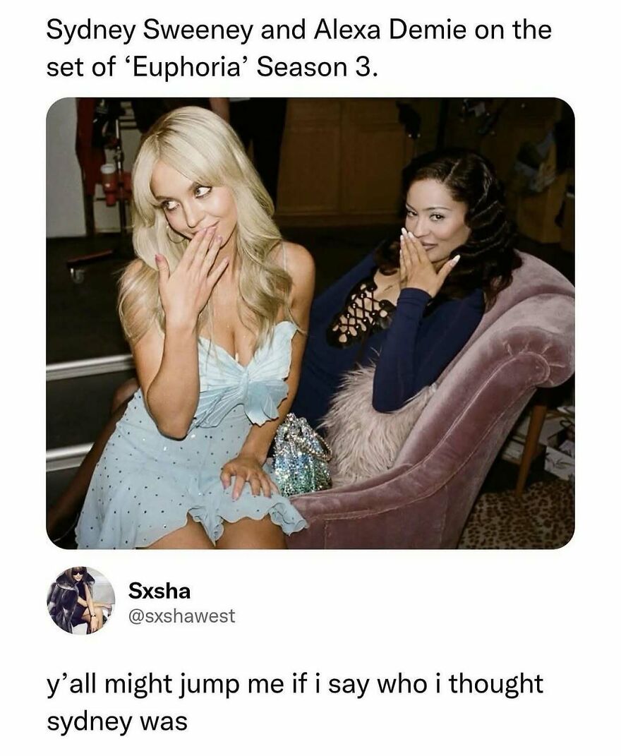 Sydney Sweeney and Alexa Demie on the set of Euphoria Season 3, making for fun pop culture posts.