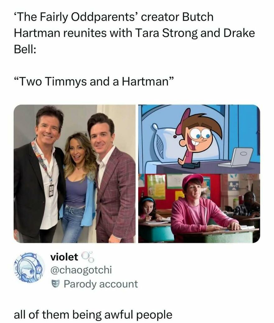 Funny pop culture post about The Fairly Oddparents creator reunion, shared for instant good vibes.