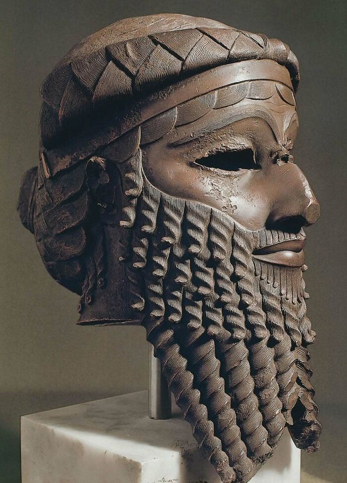 Bronze head statue with detailed beard historic artifact
