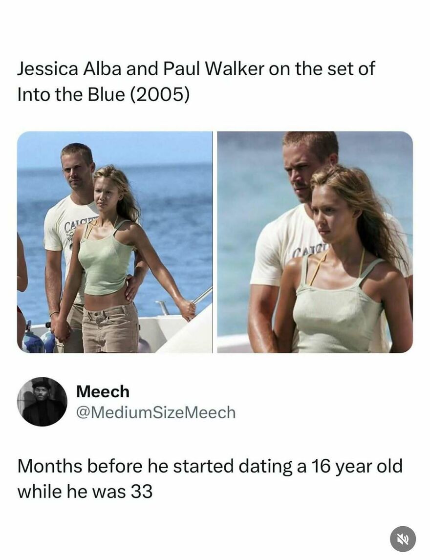 Jessica Alba and Paul Walker on set of Into the Blue (2005), from a pop culture post, showing the actors together.