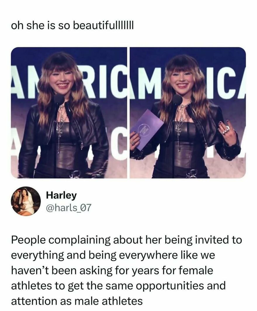 A split image of a beautiful female pop culture figure on a stage, generating good vibes with her presence.