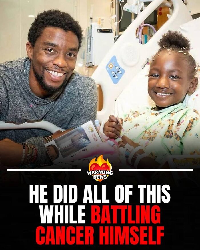Soul-healing post of Chadwick Boseman smiling with a child in a hospital, battling cancer himself.