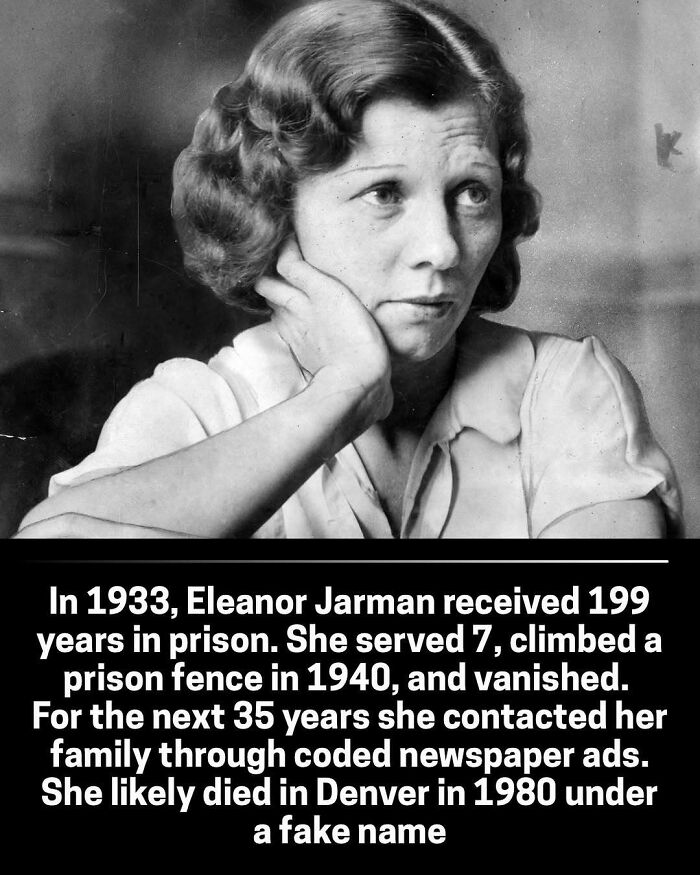An interesting historical photo of Eleanor Jarman, who served prison time and vanished, contacting family via coded newspaper ads.