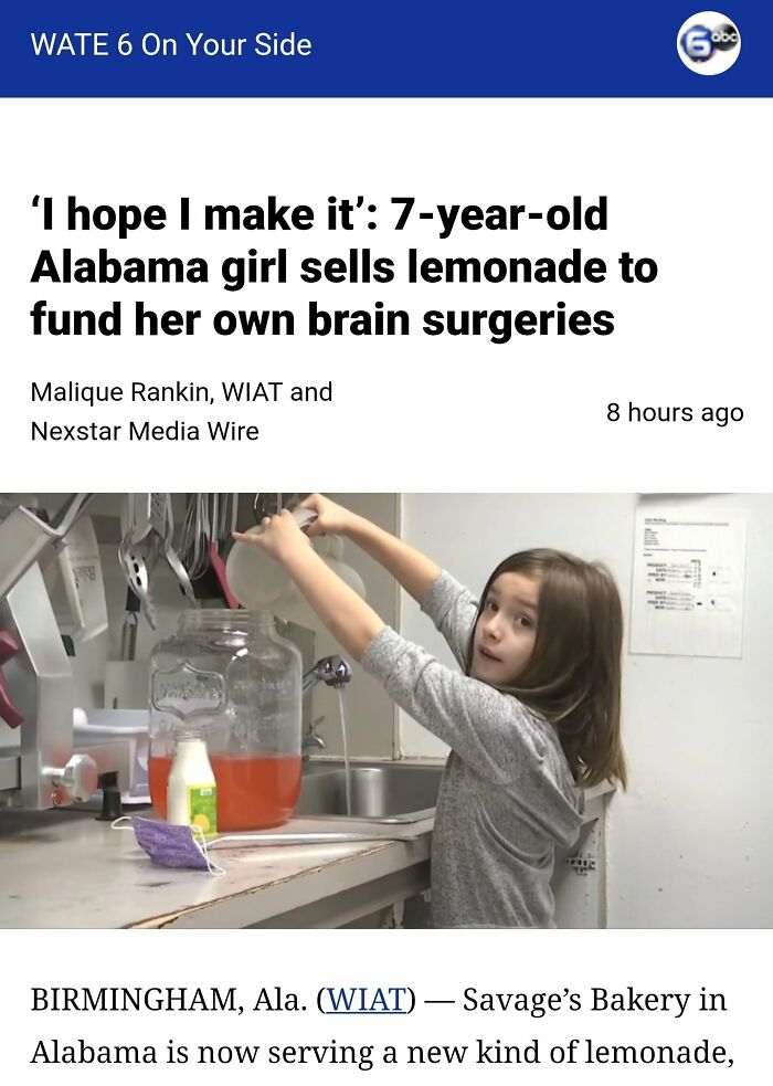 7-year-old Alabama girl selling lemonade to fund brain surgeries charity