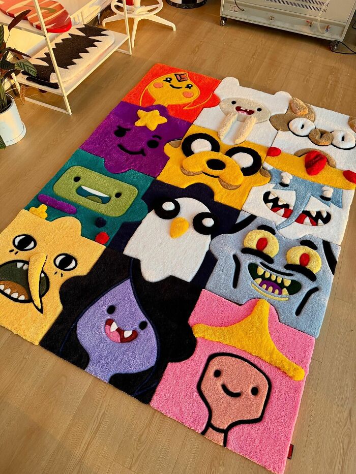 Colorful cartoon character rug for playful interior design