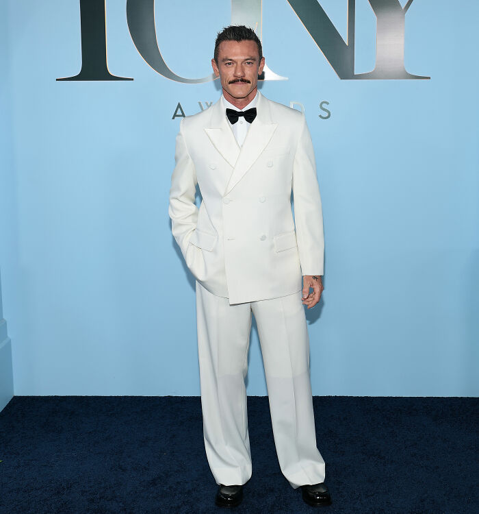 Luke Evans in white tuxedo at 2026 Tonys red carpet Luke Evans in white tuxedo at 2026 Tonys red carpet