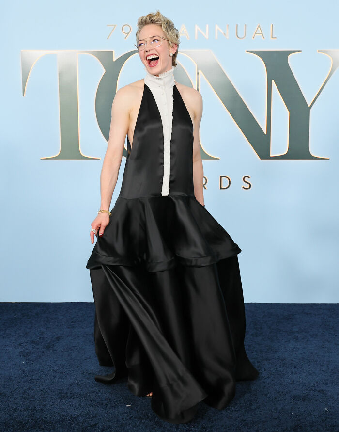 Black and white halter gown on 2026 Tony Awards red carpet