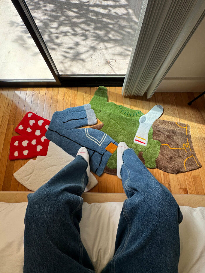 Unique clothing-shaped rug adding cool interior design ideas