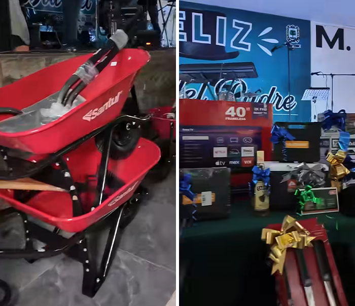 Prizes like wheelbarrows and a TV for the Father's Day party, hosted by the mayor.