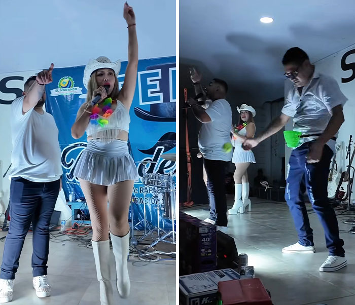 Good-Vibe Girls performers at the Father's Day party, with a dad dancing beside them.