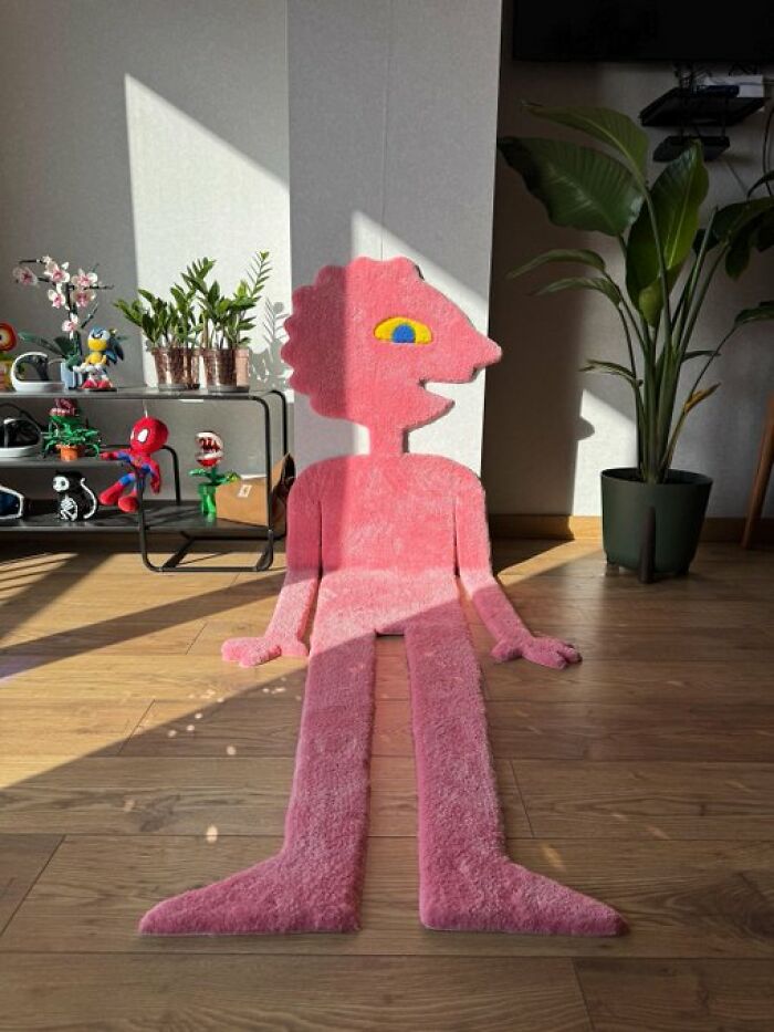 Pink cartoon figure rug in vibrant cool interior design ideas