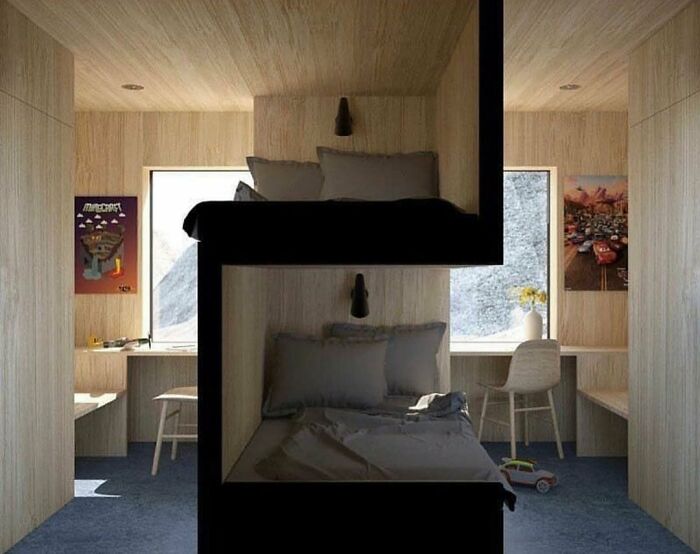 Modern bunk bed design integrated into small living space