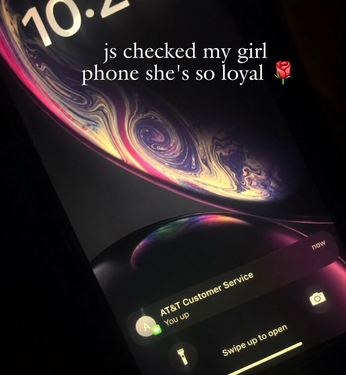 A phone screen showing a text message from AT&T Customer Service, a cringe image.