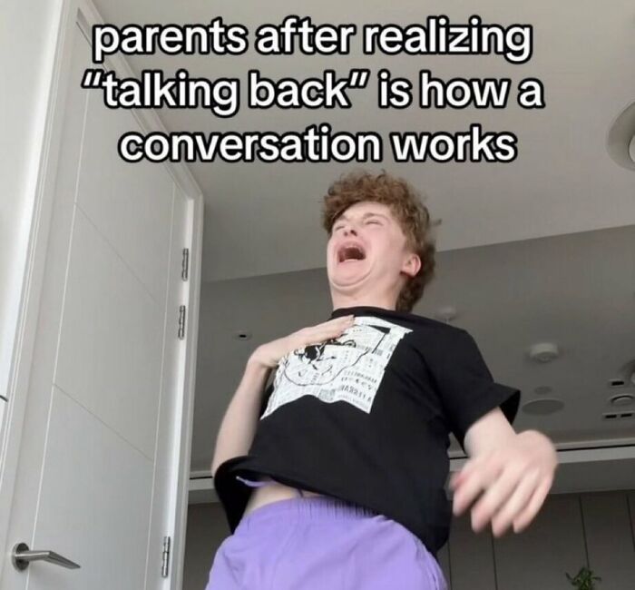 A cringe image of a young man making a dramatic, pained expression, representing parents realizing how conversations work.