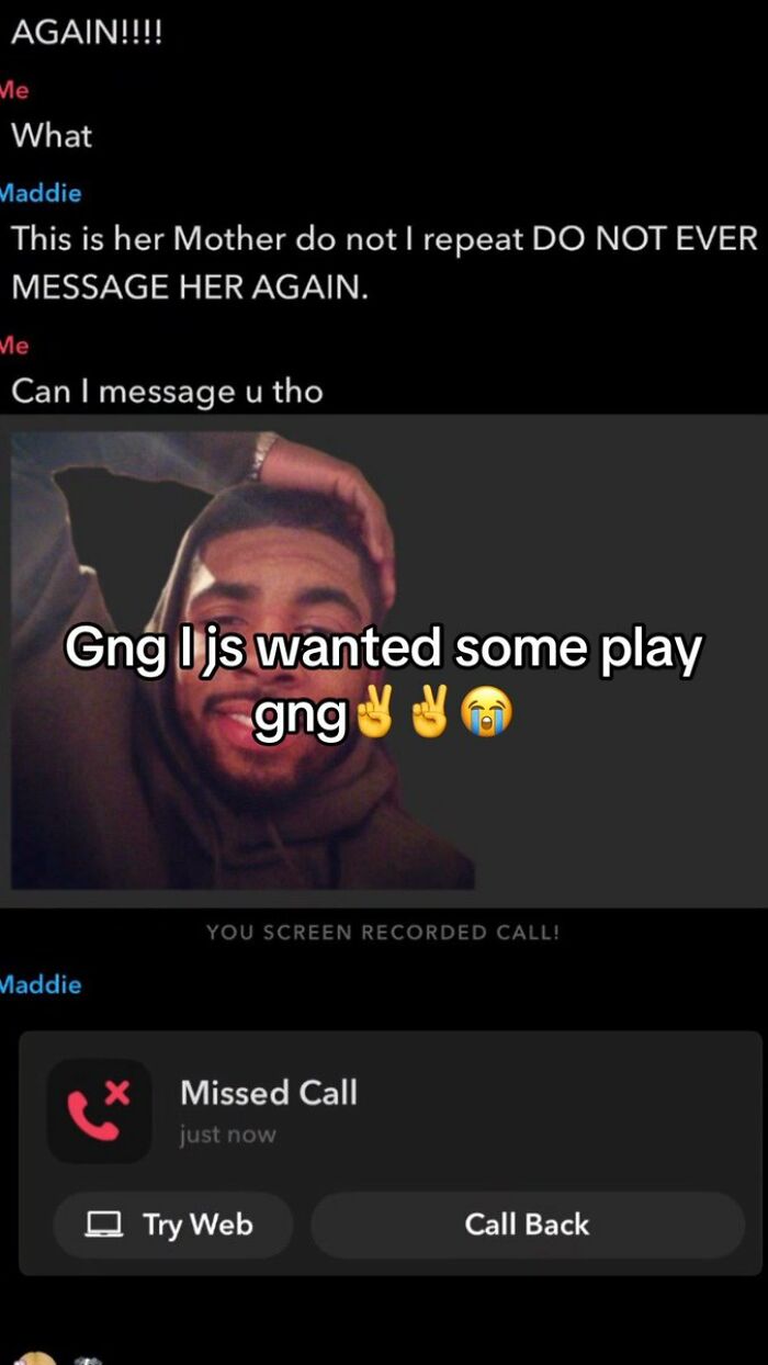 A cringe screenshot of a text conversation where a person is told to stop messaging and then makes an awkward apology.