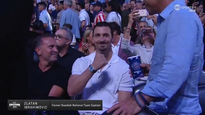 Zlatan Ibrahimovic attending UFC 250 fight on the White House lawn with crowd background