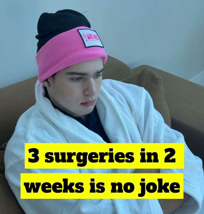 Looksmaxxer Clavicular resting with caption about three surgeries