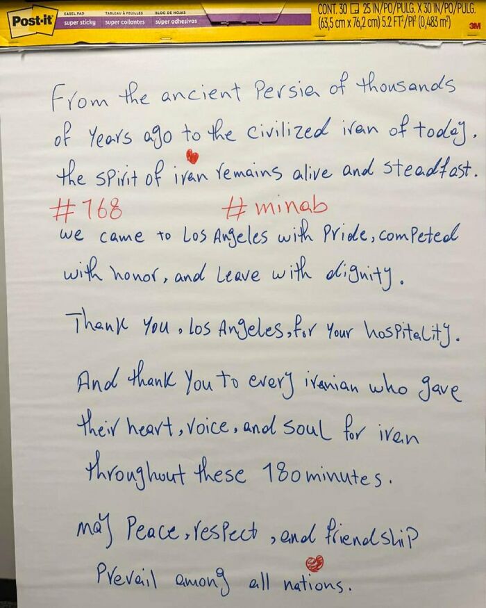 A 74-word note left by Iran in the Los Angeles World Cup locker room, sparking a viral frenzy.