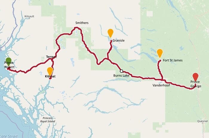 A map showing a red route connecting several towns, possibly illustrating a path related to unsolved mysteries.