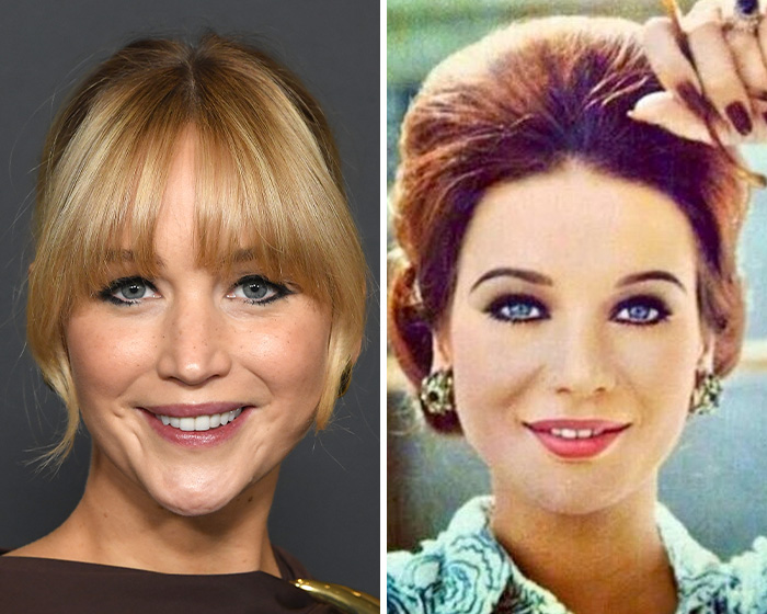 Close-up of an actress and real-life person with striking resemblance